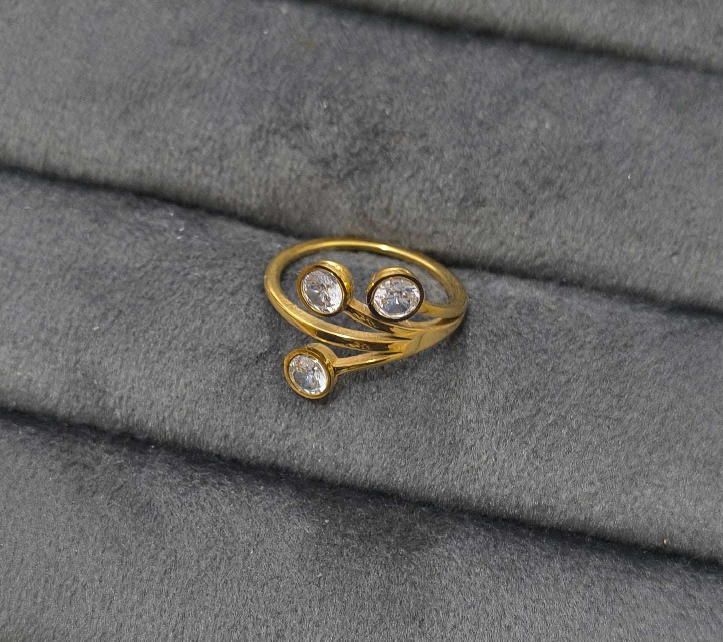 Antitarnish Triple Diamond Ring 18K Gold Plated