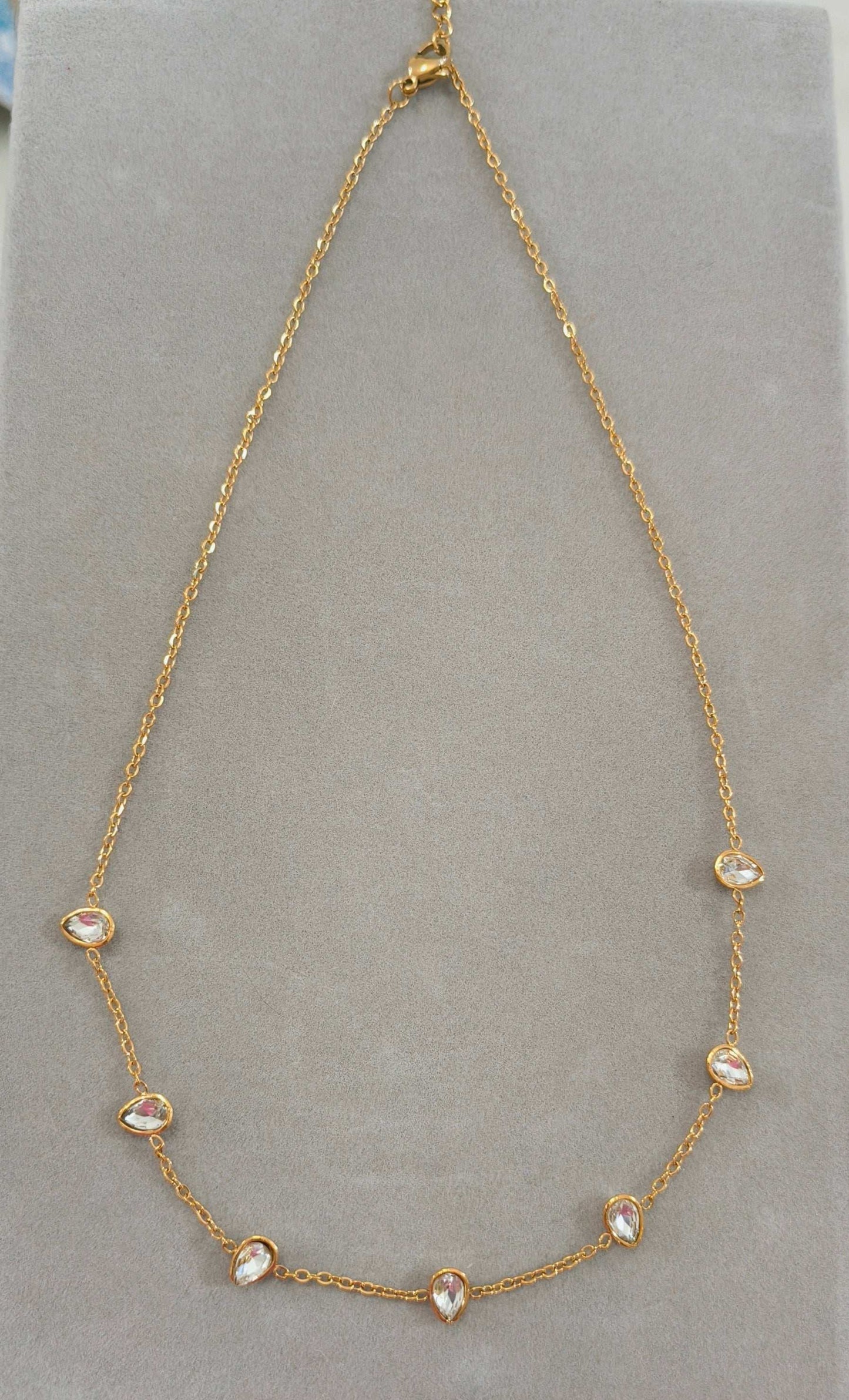 Anitarnish Diamond Drops Chain Necklace 18K Gold Plated
