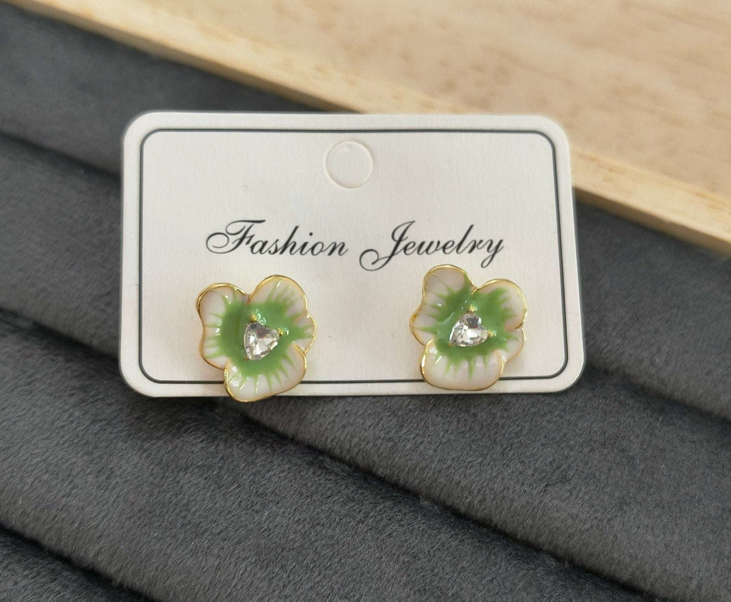 Anitarnish Green Flower Stud Enamel Earrings