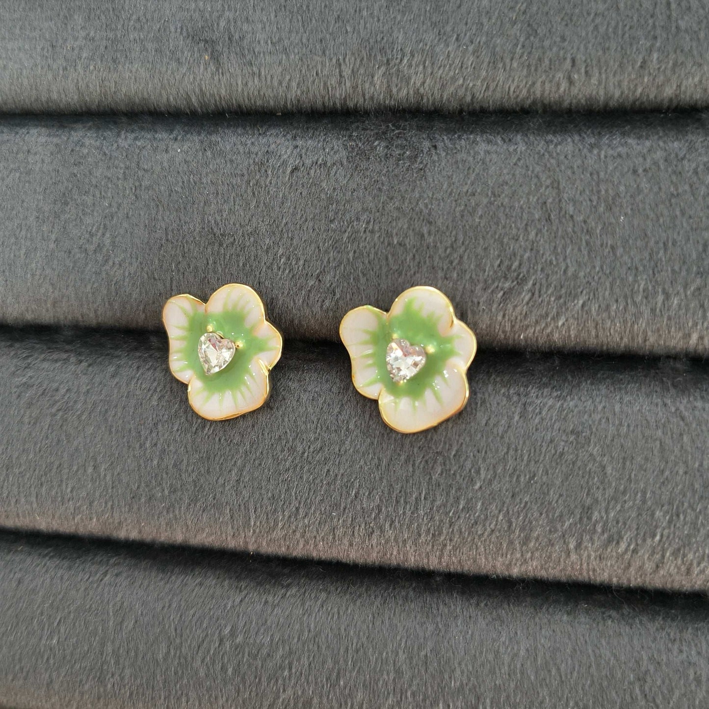Anitarnish Green Flower Stud Enamel Earrings
