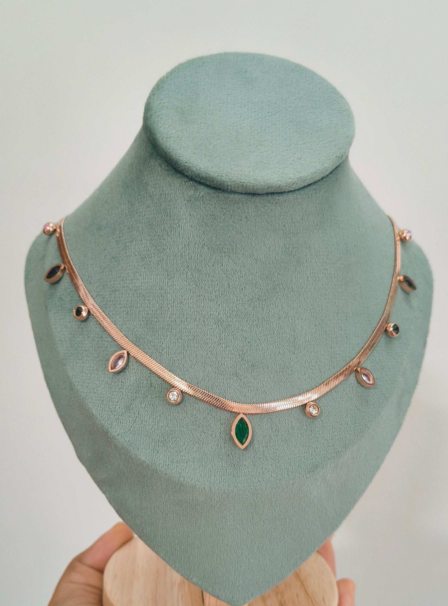 Anitarnish Multicolored Stone Studded Snake Chain Necklace