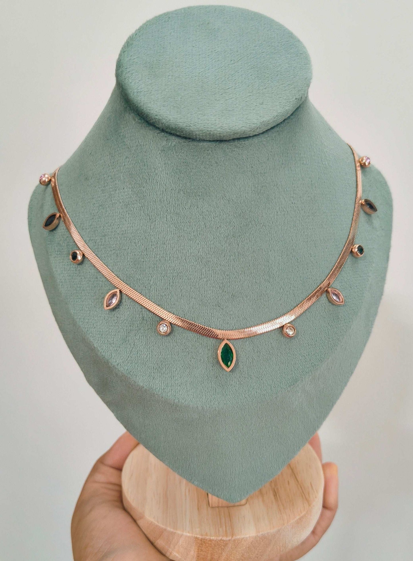 Anitarnish Multicolored Stone Studded Snake Chain Necklace
