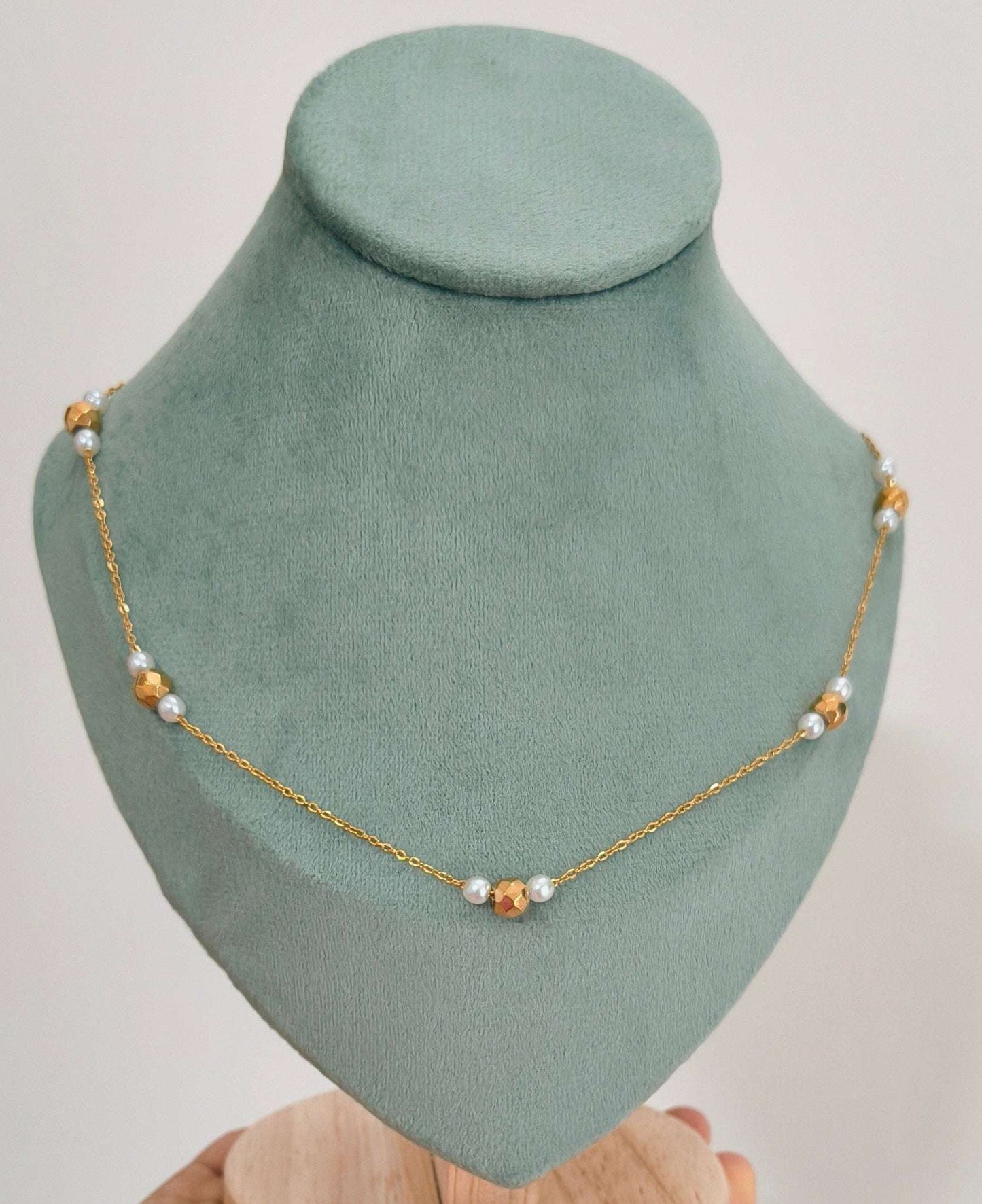 Anitarnish Pearl and Golden Beads Necklace 18K Gold Plated