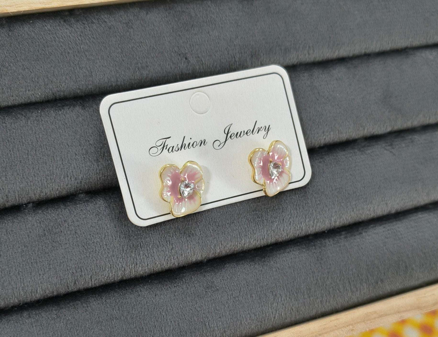 Anitarnish Pink Flower Stud Enamel Earrings