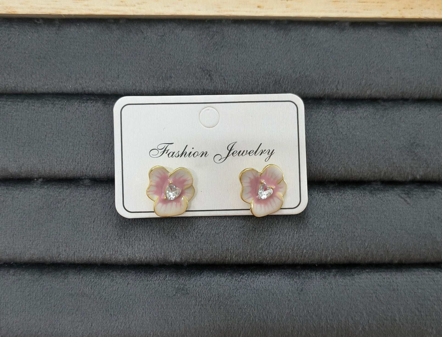 Anitarnish Pink Flower Stud Enamel Earrings