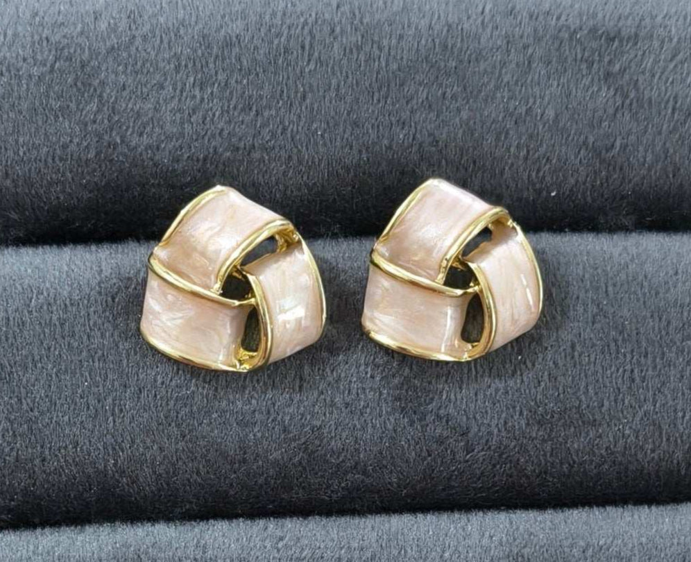 Anitarnish Spiral Pink Colored Enamel Stud Earrings
