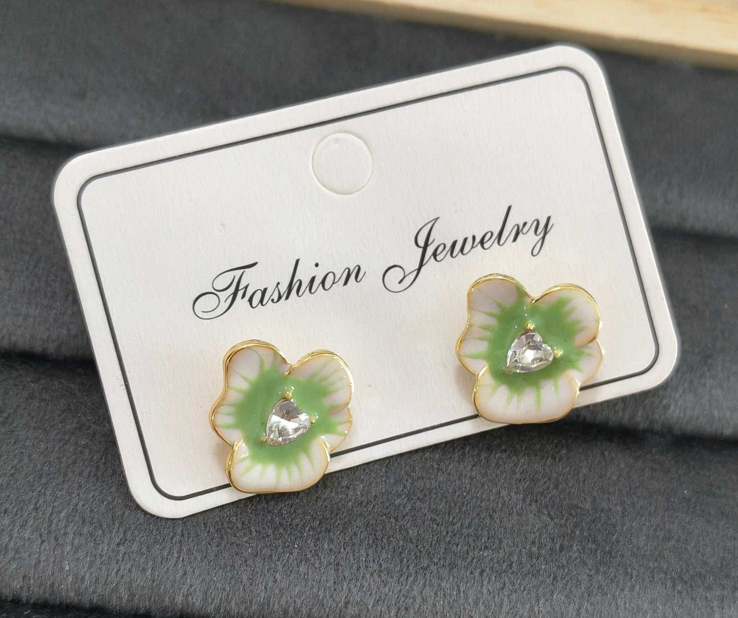 Anitarnish Green Flower Stud Enamel Earrings