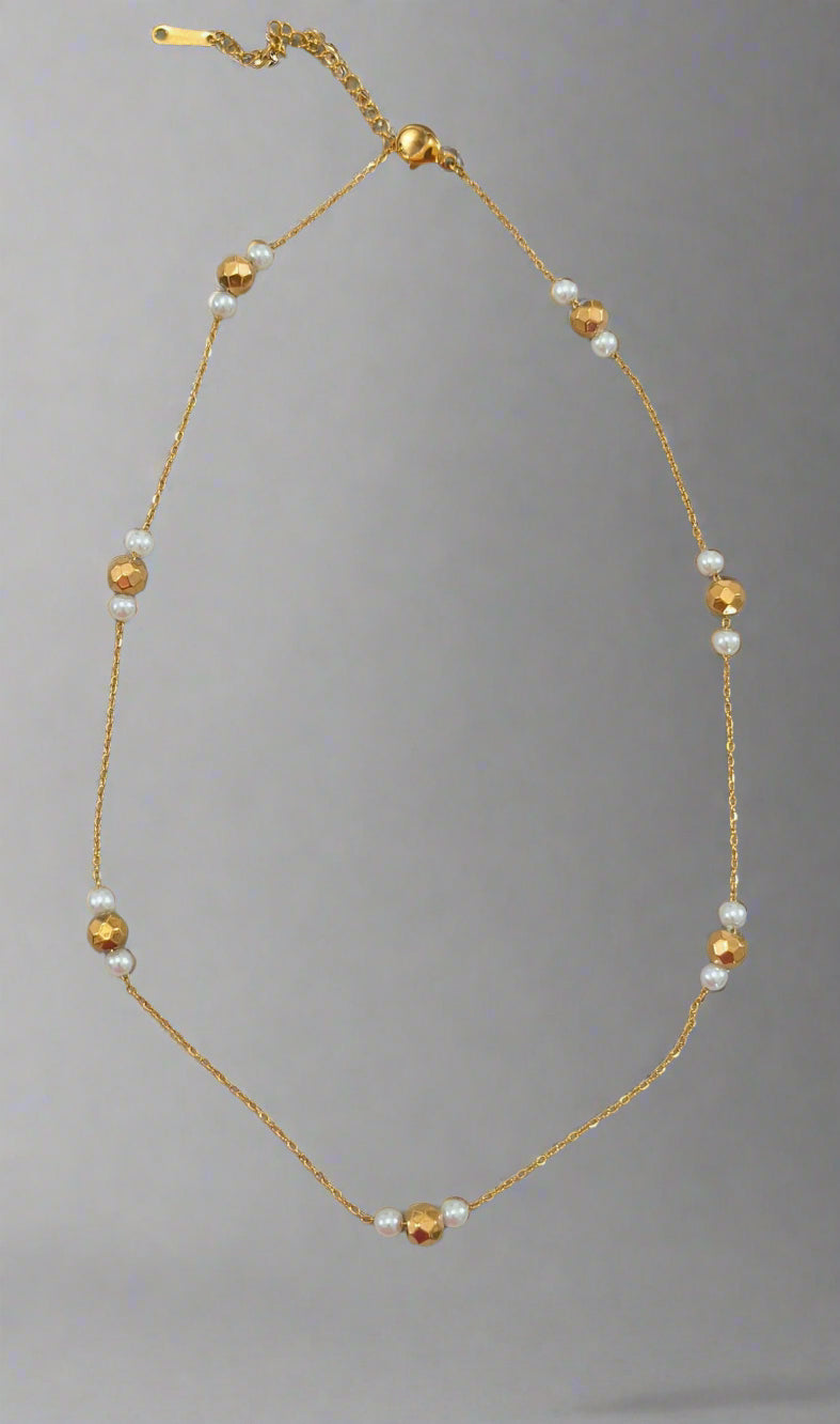 Anitarnish Pearl and Golden Beads Necklace 18K Gold Plated
