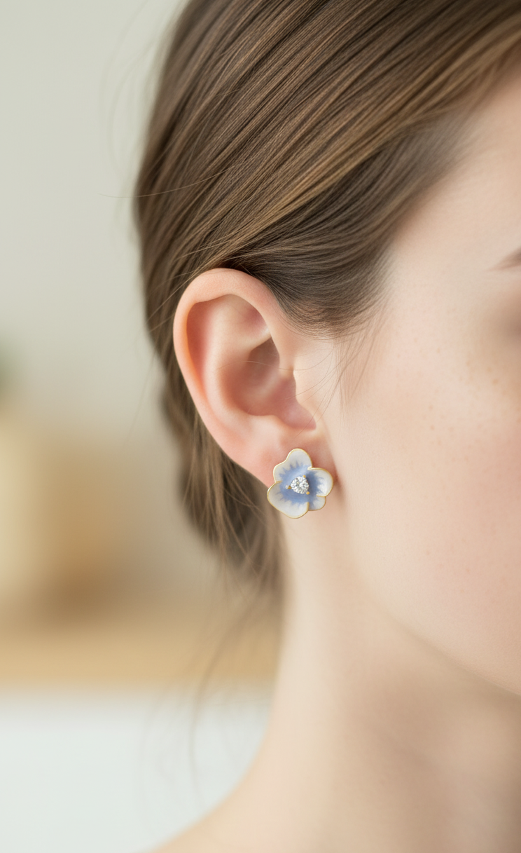Anitarnish Sky Blue Flower Stud Enamel Earrings
