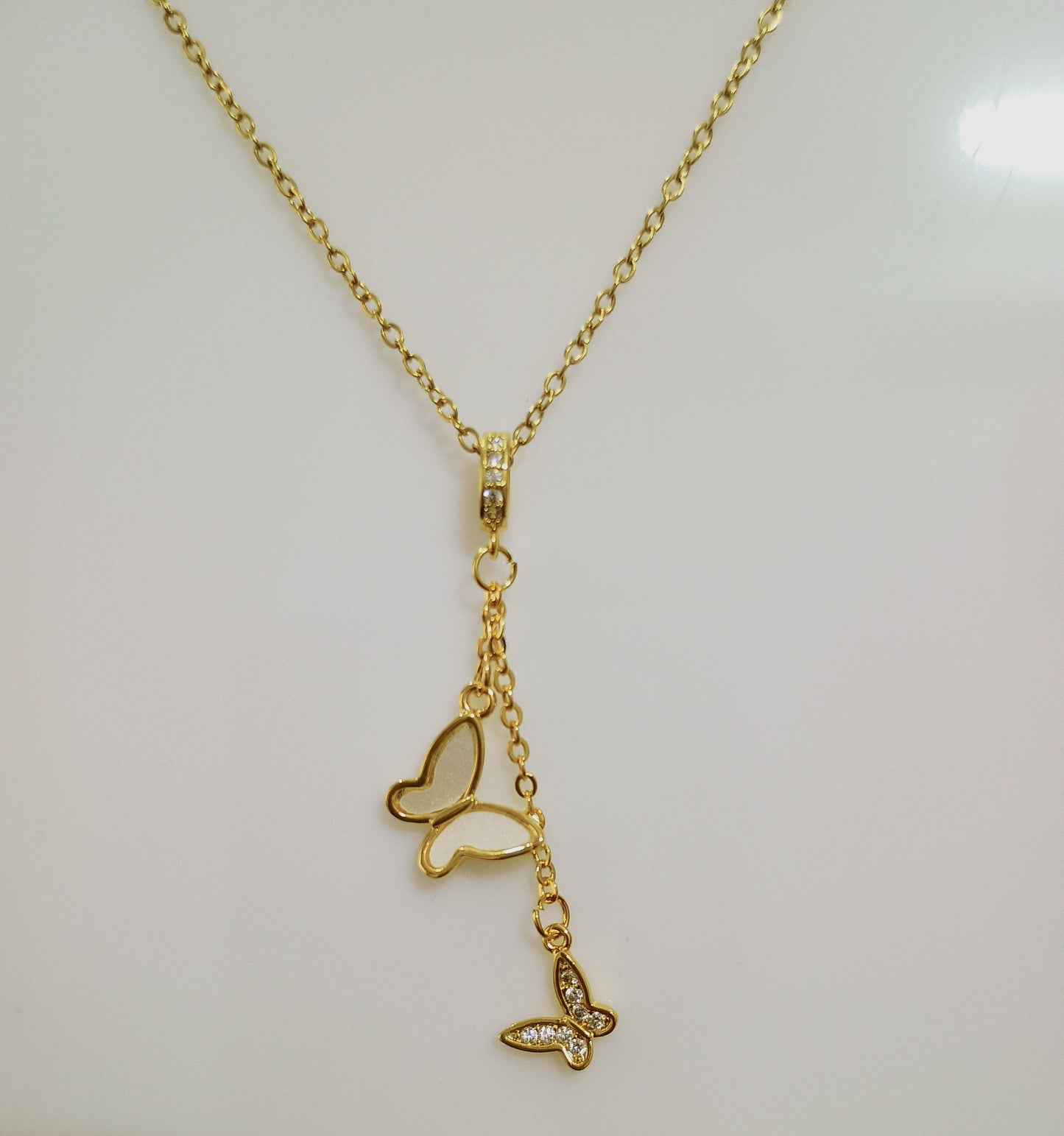 Anti Tarnish Butterfly Drop Pendant Necklace 18K Gold Plated