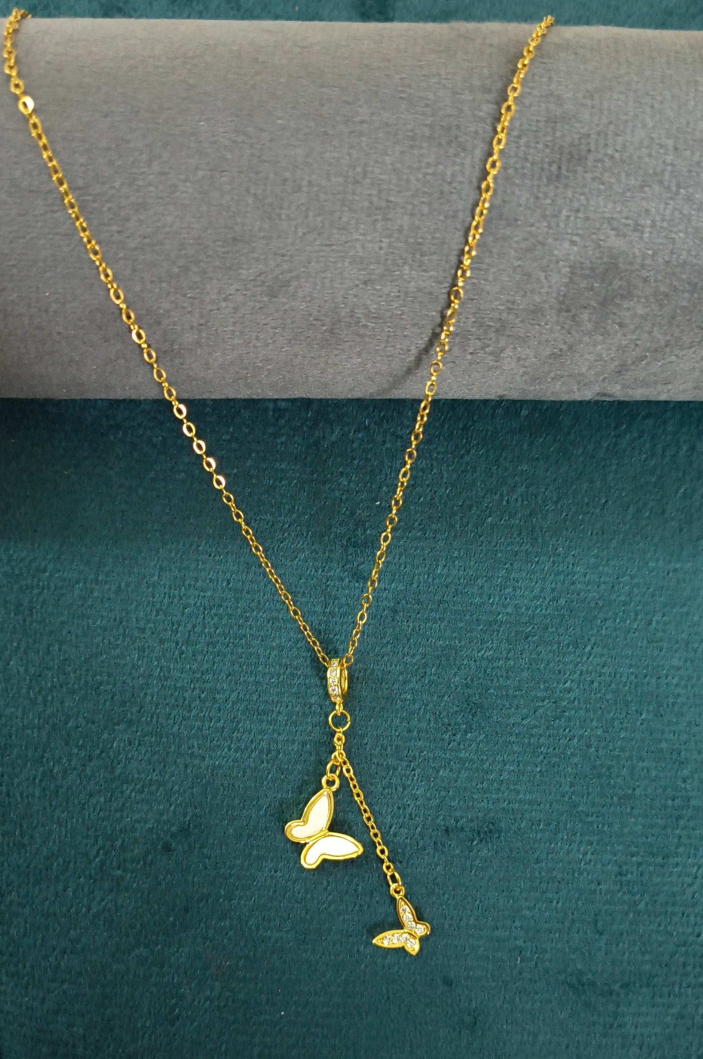 Anti Tarnish Butterfly Drop Pendant Necklace 18K Gold Plated