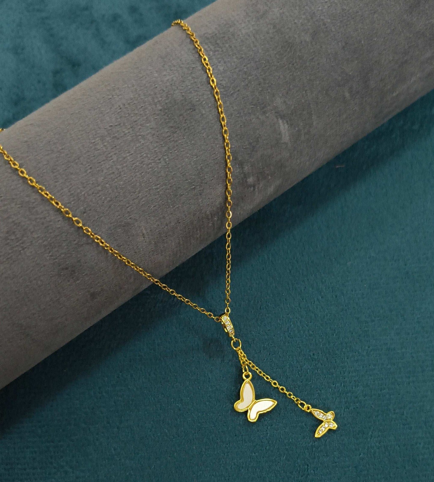 Anti Tarnish Butterfly Drop Pendant Necklace 18K Gold Plated