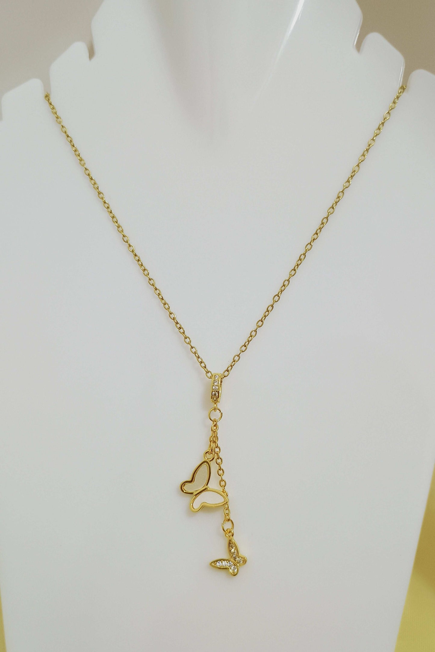 Anti Tarnish Butterfly Drop Pendant Necklace 18K Gold Plated