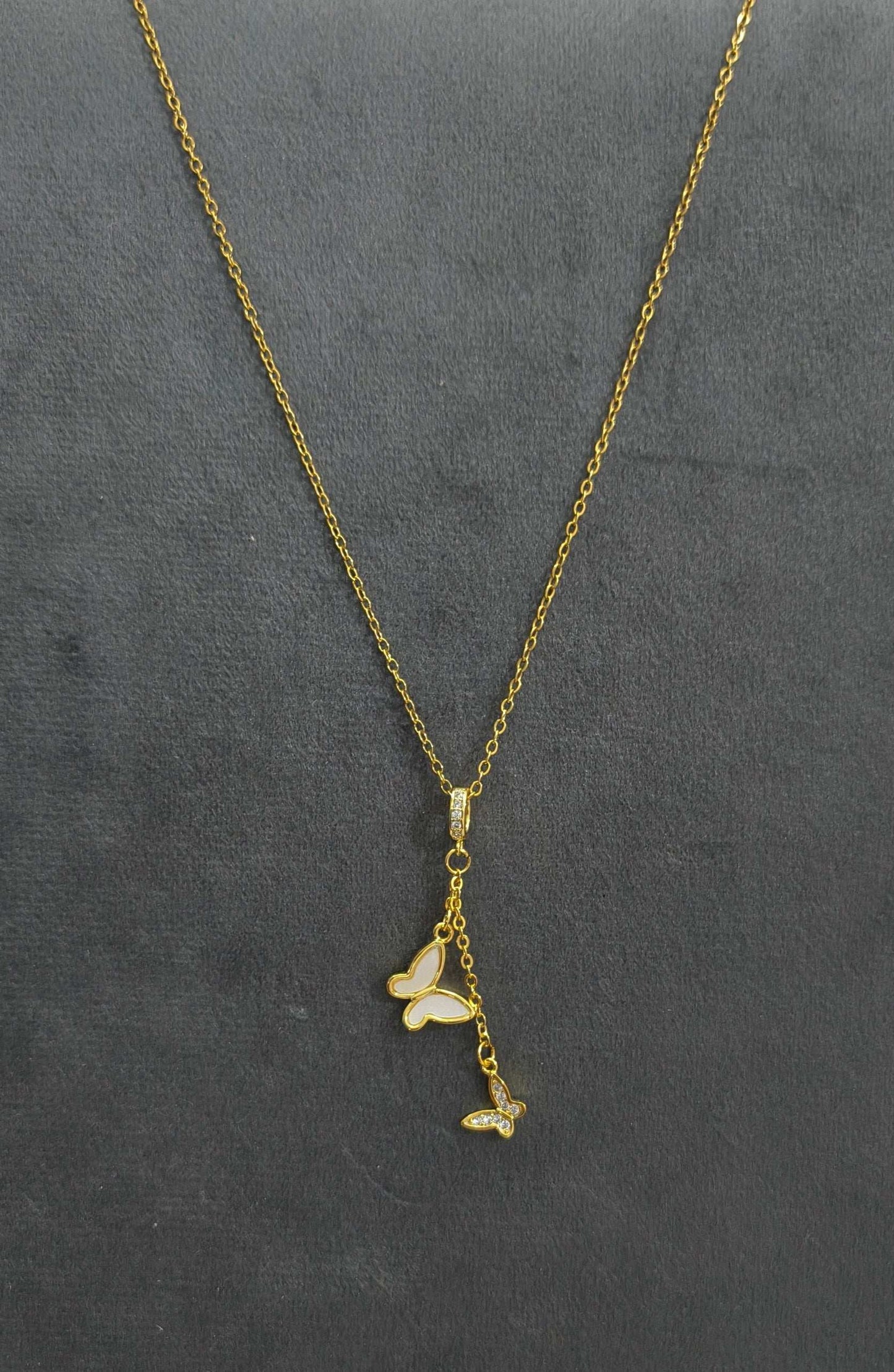 Anti Tarnish Butterfly Drop Pendant Necklace 18K Gold Plated