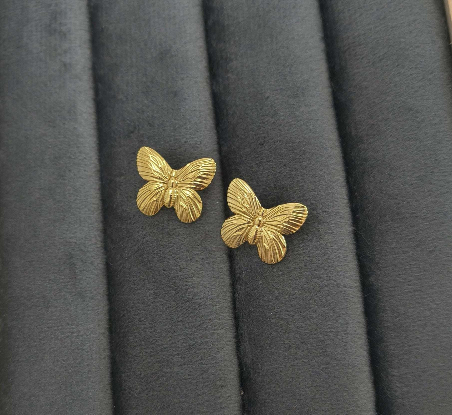 Anti Tarnish Butterfly Stud Earrings 18K Gold Plated