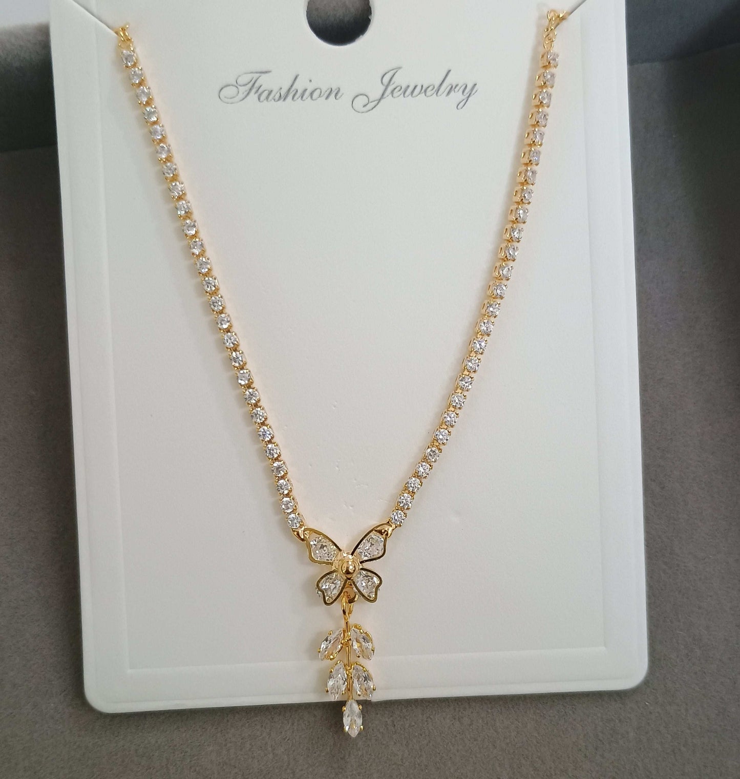 Anti Tarnish Delicate Stone Studded Butterfly Necklace