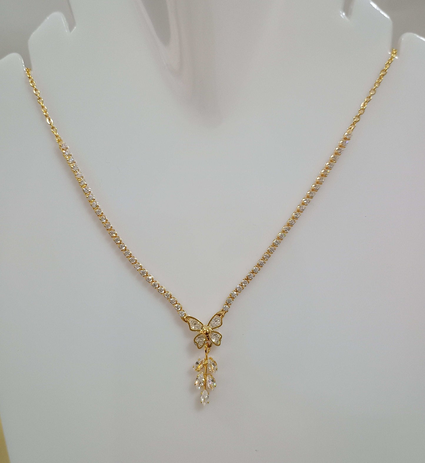 Anti Tarnish Delicate Stone Studded Butterfly Necklace
