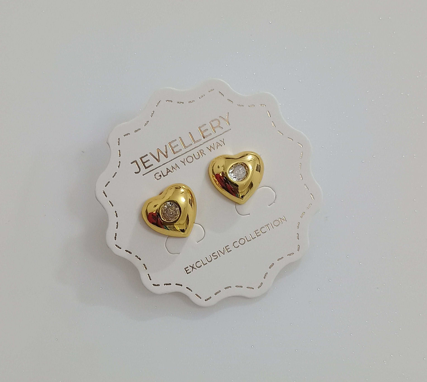 Premium Antitarnish Stone Studded Golden Heart Shaped Earrings Stud 18k Gold PVD Plated - Urban Era Jewel