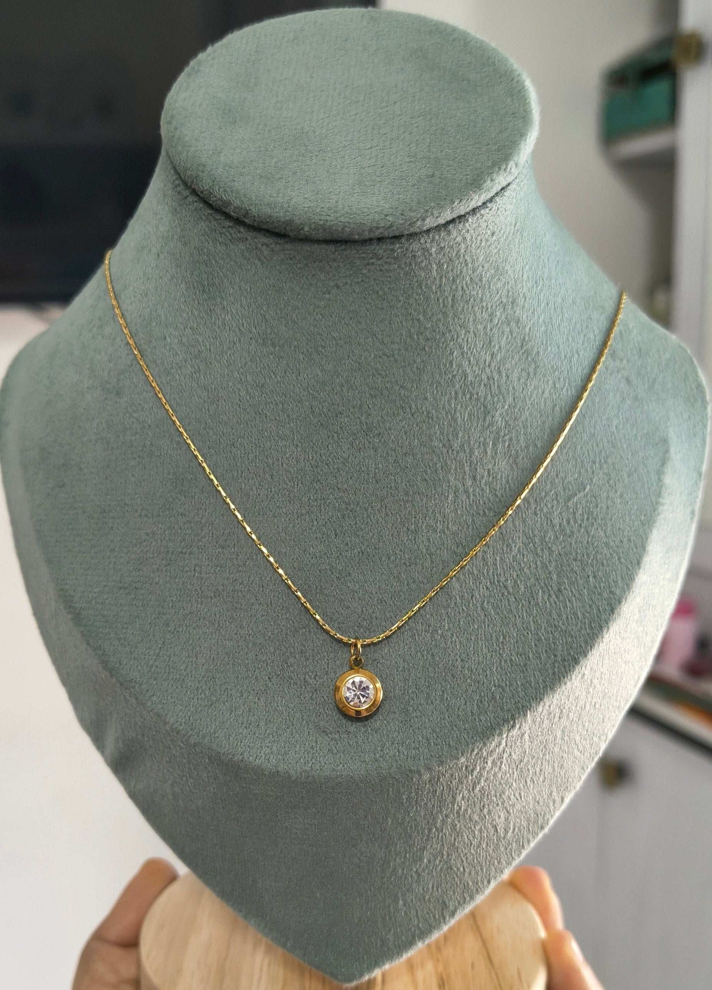 Anti Tarnish Diamond Solitaire Necklace 18K Gold Plated