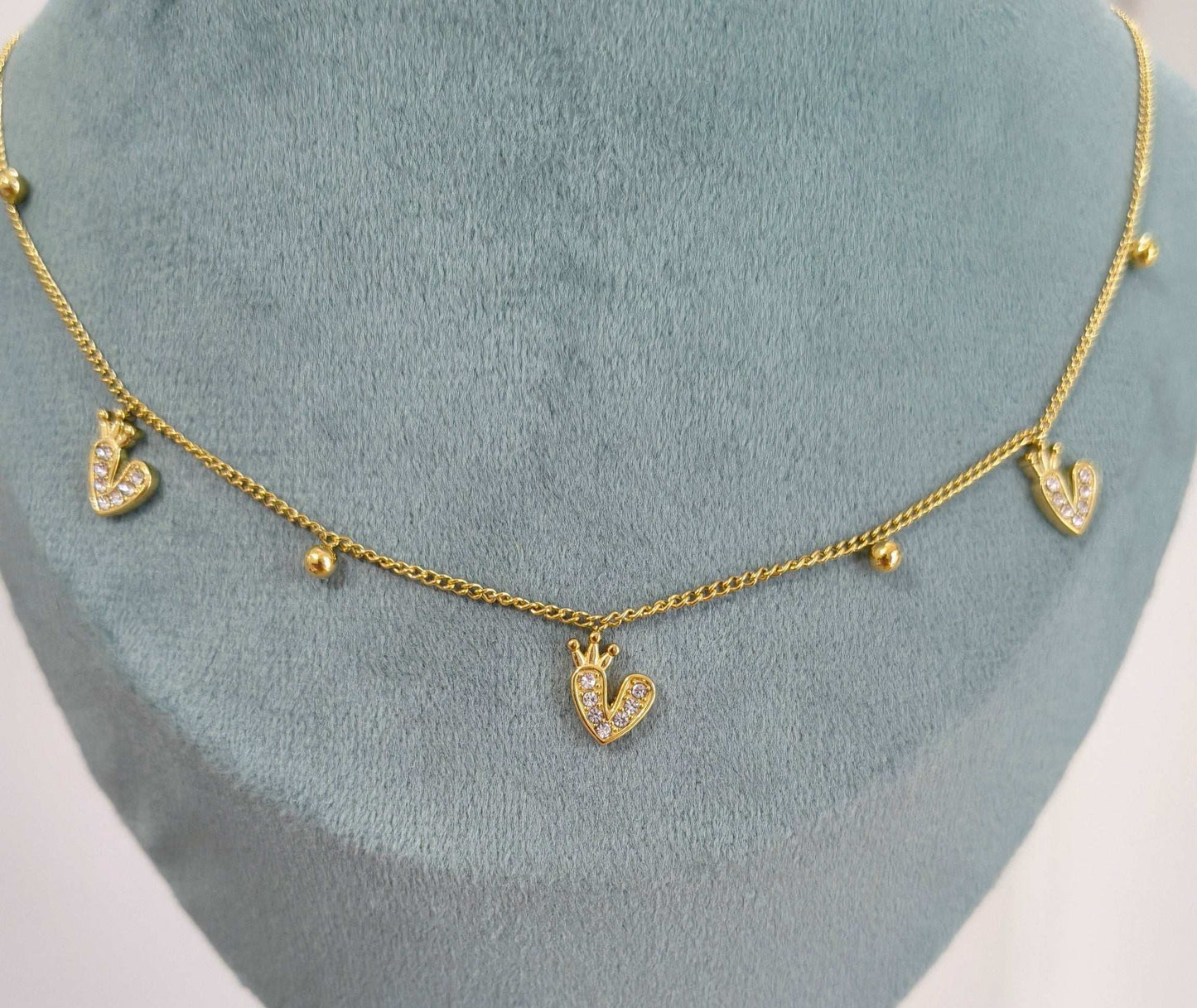 Anti Tarnish Diamond Studded Crown Charm Necklace 18K Gold Plated