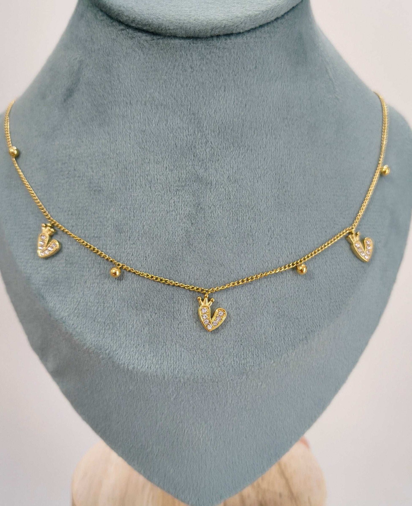Anti Tarnish Diamond Studded Crown Charm Necklace 18K Gold Plated