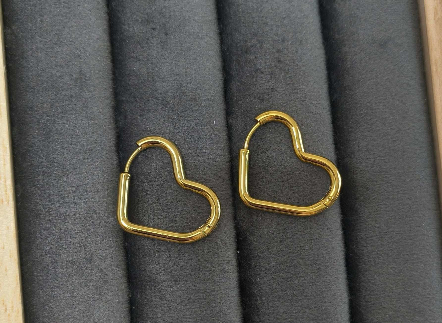 Anti Tarnish Golden Heart Hoop Earrings 18K Gold Plated