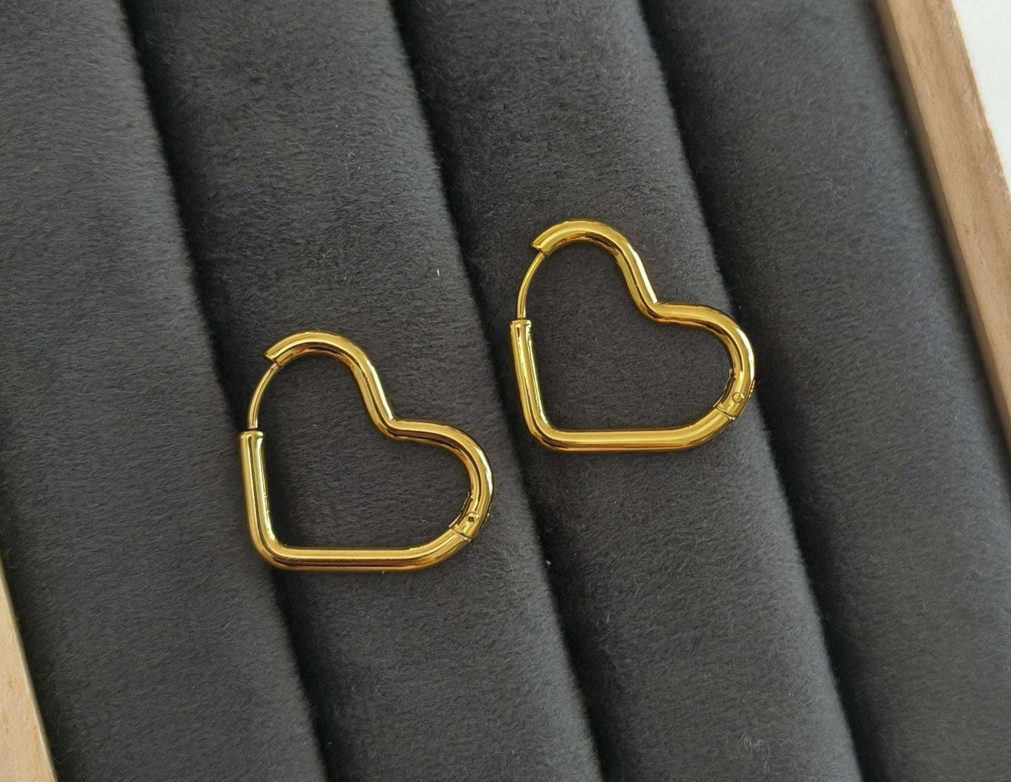 Anti Tarnish Golden Heart Hoop Earrings 18K Gold Plated
