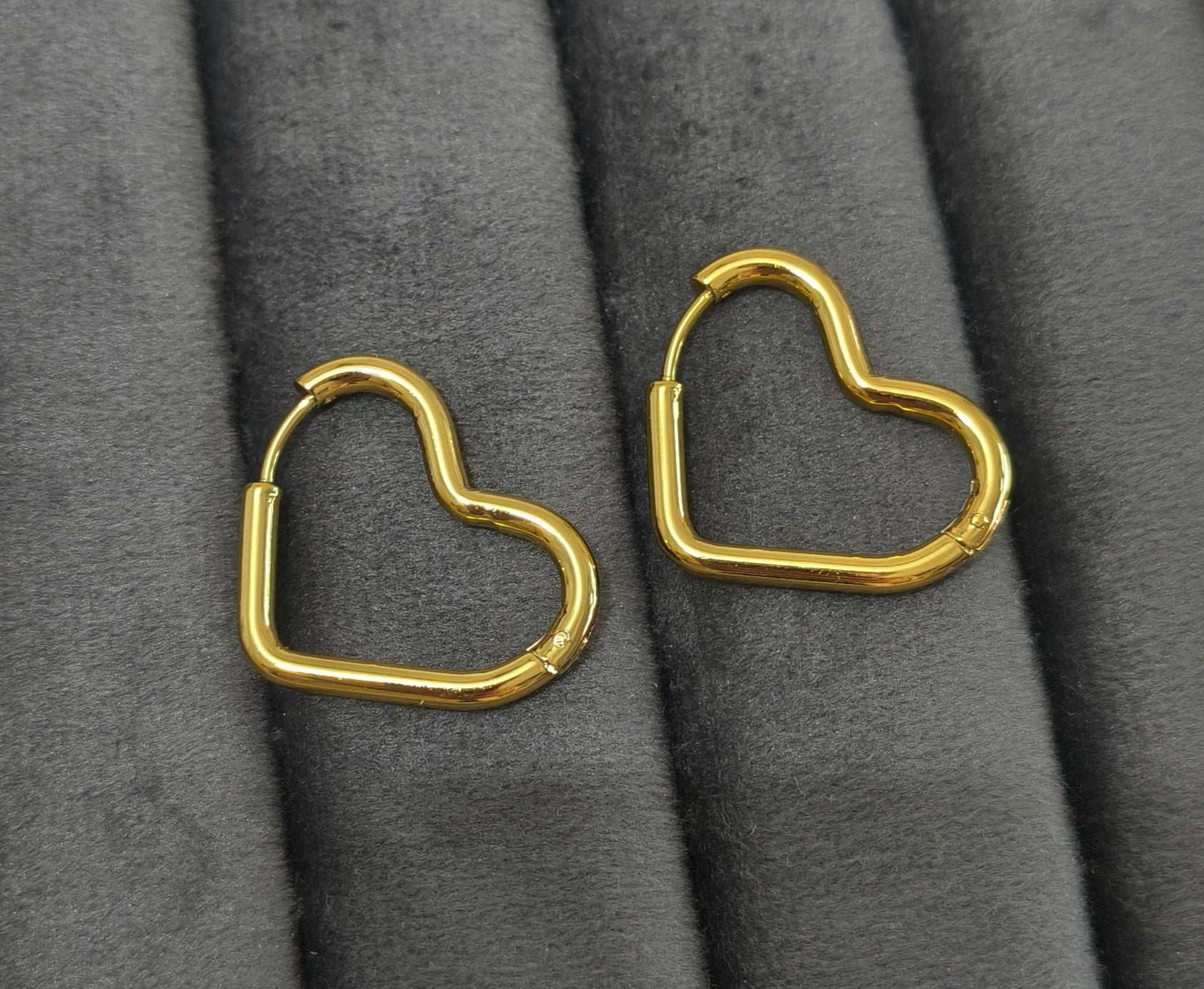 Anti Tarnish Golden Heart Hoop Earrings 18K Gold Plated
