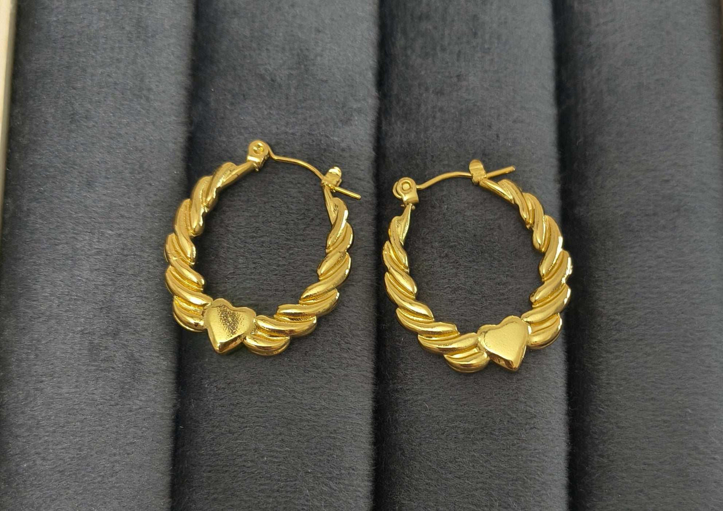Anti Tarnish Heart Swirl Hoop Earrings 18K Gold Plated