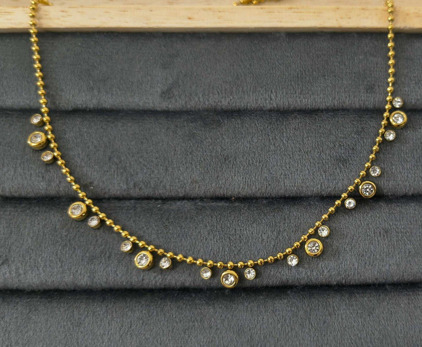 Anti Tarnish Multi Charm Solitaire Necklace 18K Gold Plated
