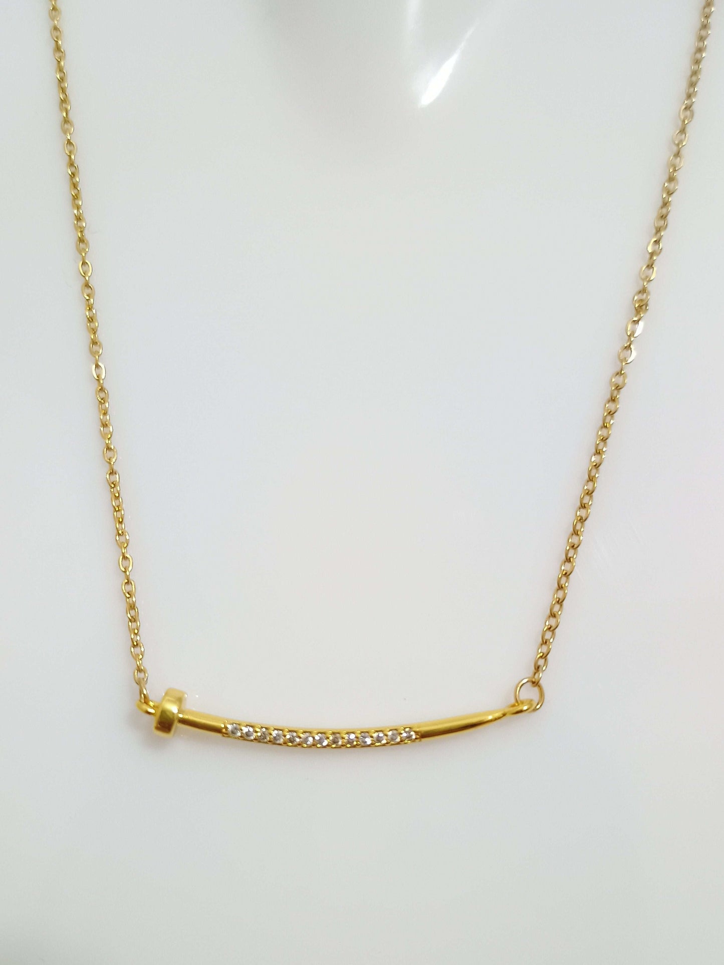 Anti Tarnish Nail Style Pendant Necklace 18K Gold Plated