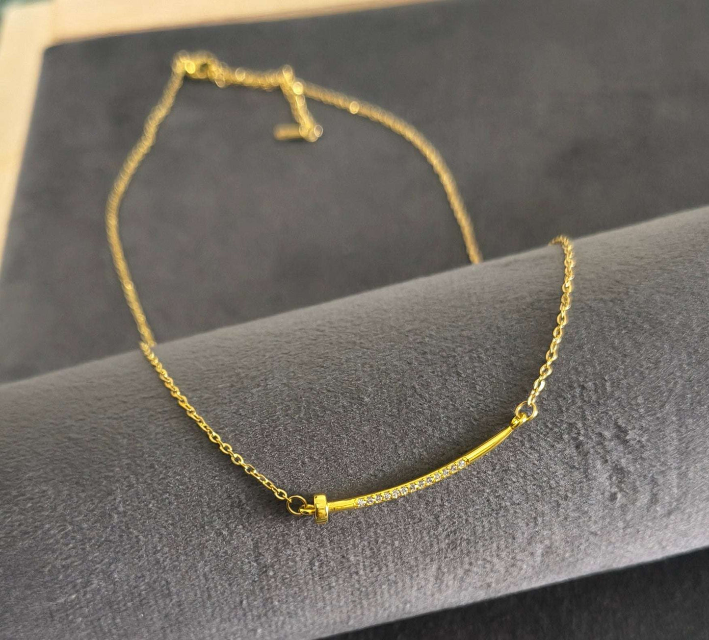 Anti Tarnish Nail Style Pendant Necklace 18K Gold Plated