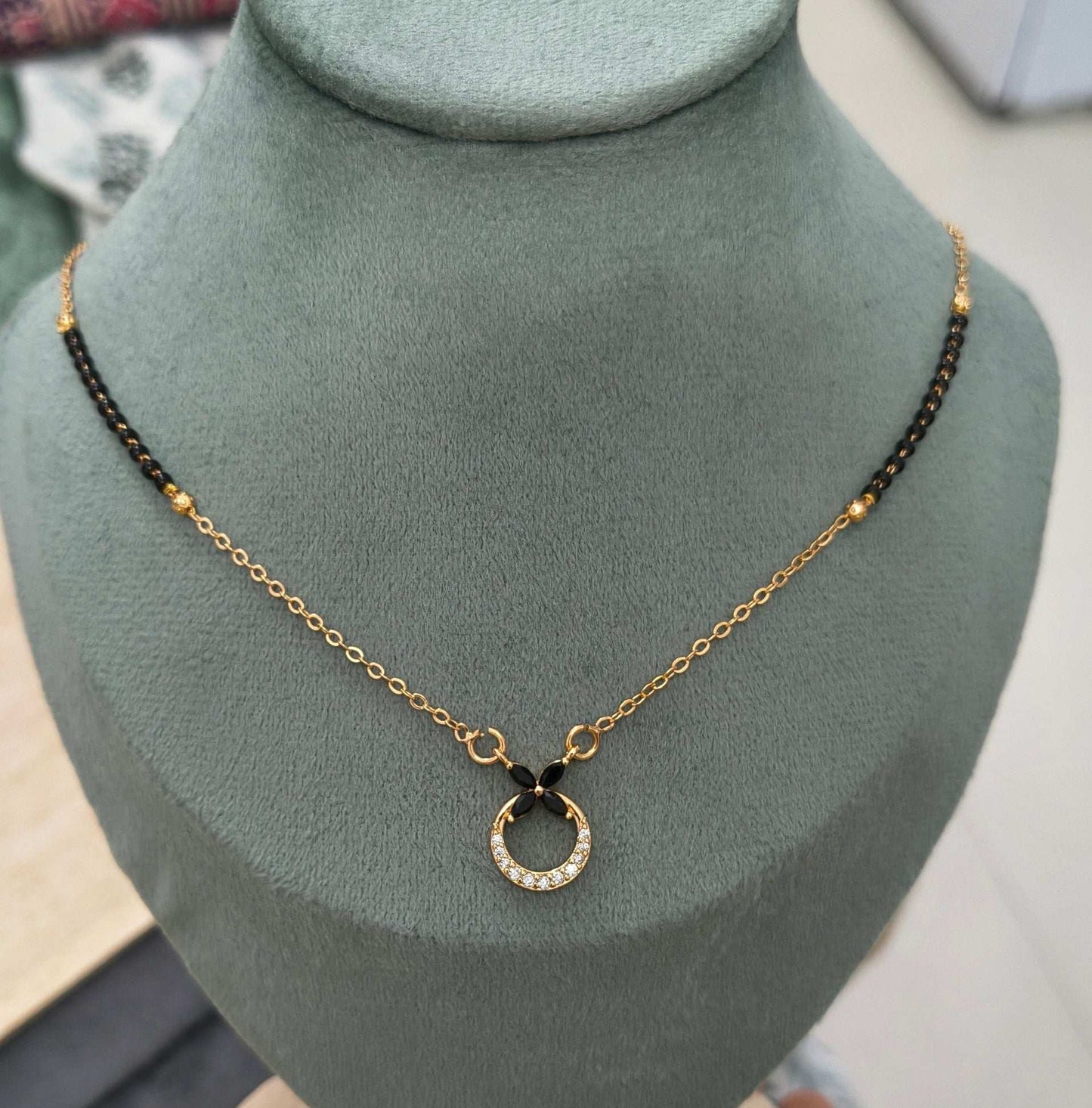 Anti Tarnish Rosegold Black Flower Mangalsutra 18K Gold Plated