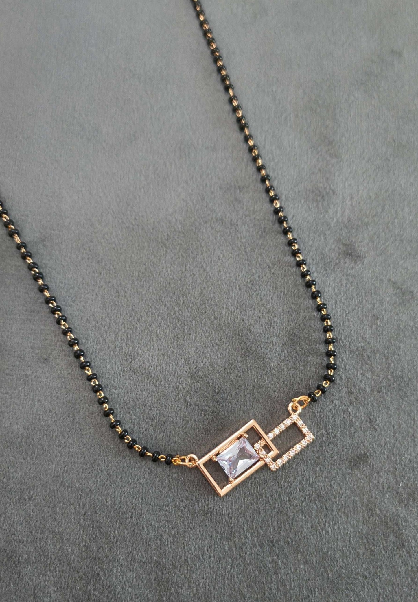 Anti Tarnish Rosegold Square Pendant Mangalsutra 18K Gold Plated