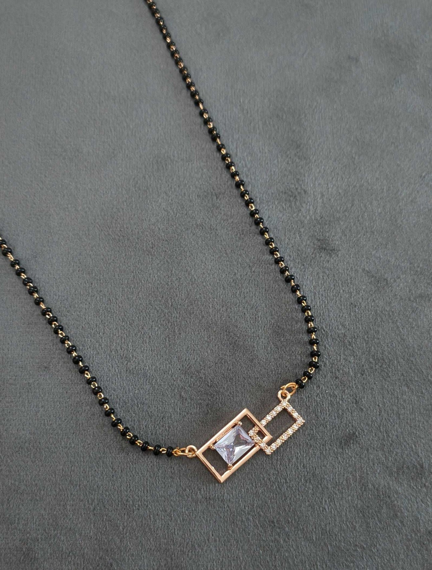Anti Tarnish Rosegold Square Pendant Mangalsutra 18K Gold Plated