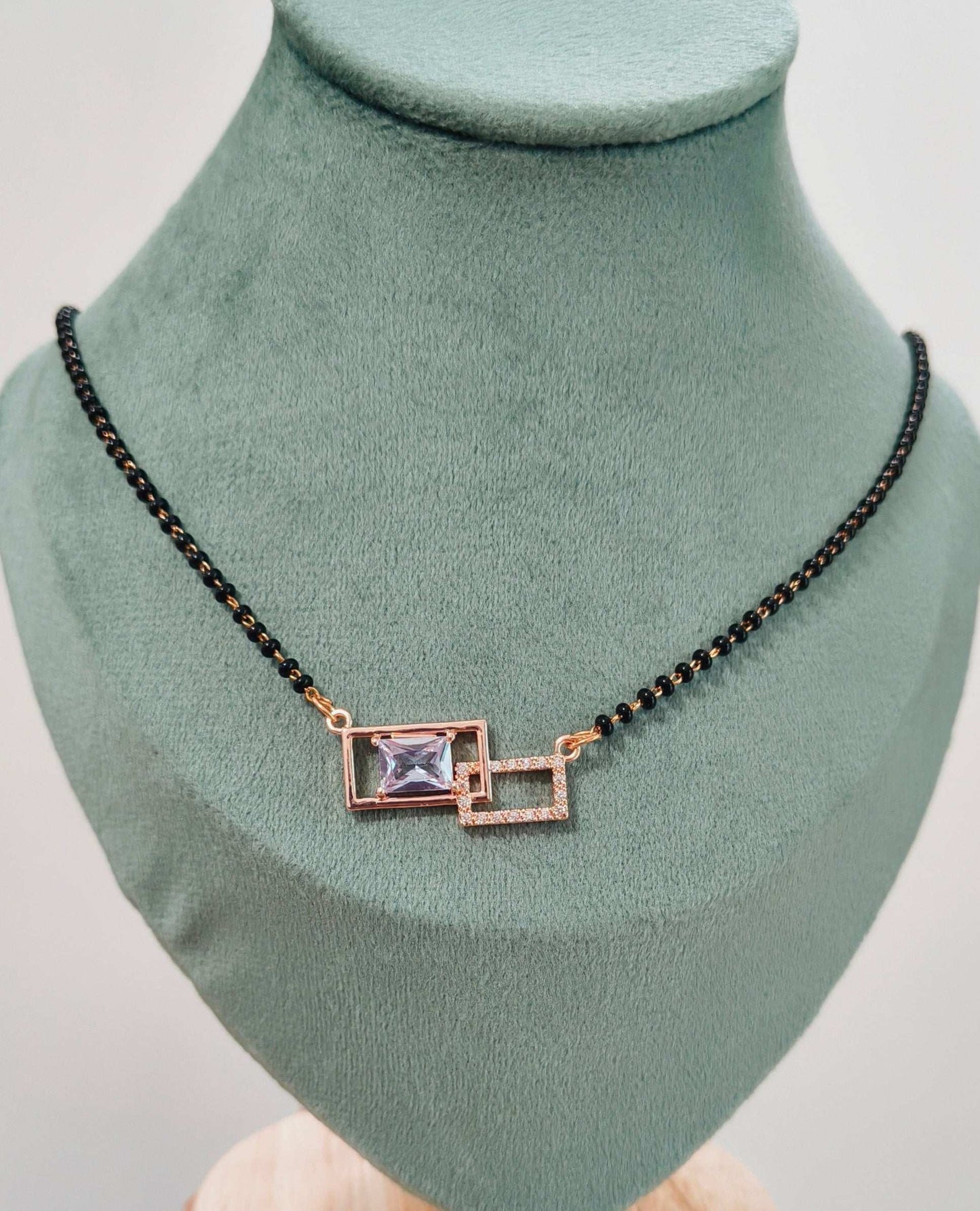 Anti Tarnish Rosegold Square Pendant Mangalsutra 18K Gold Plated