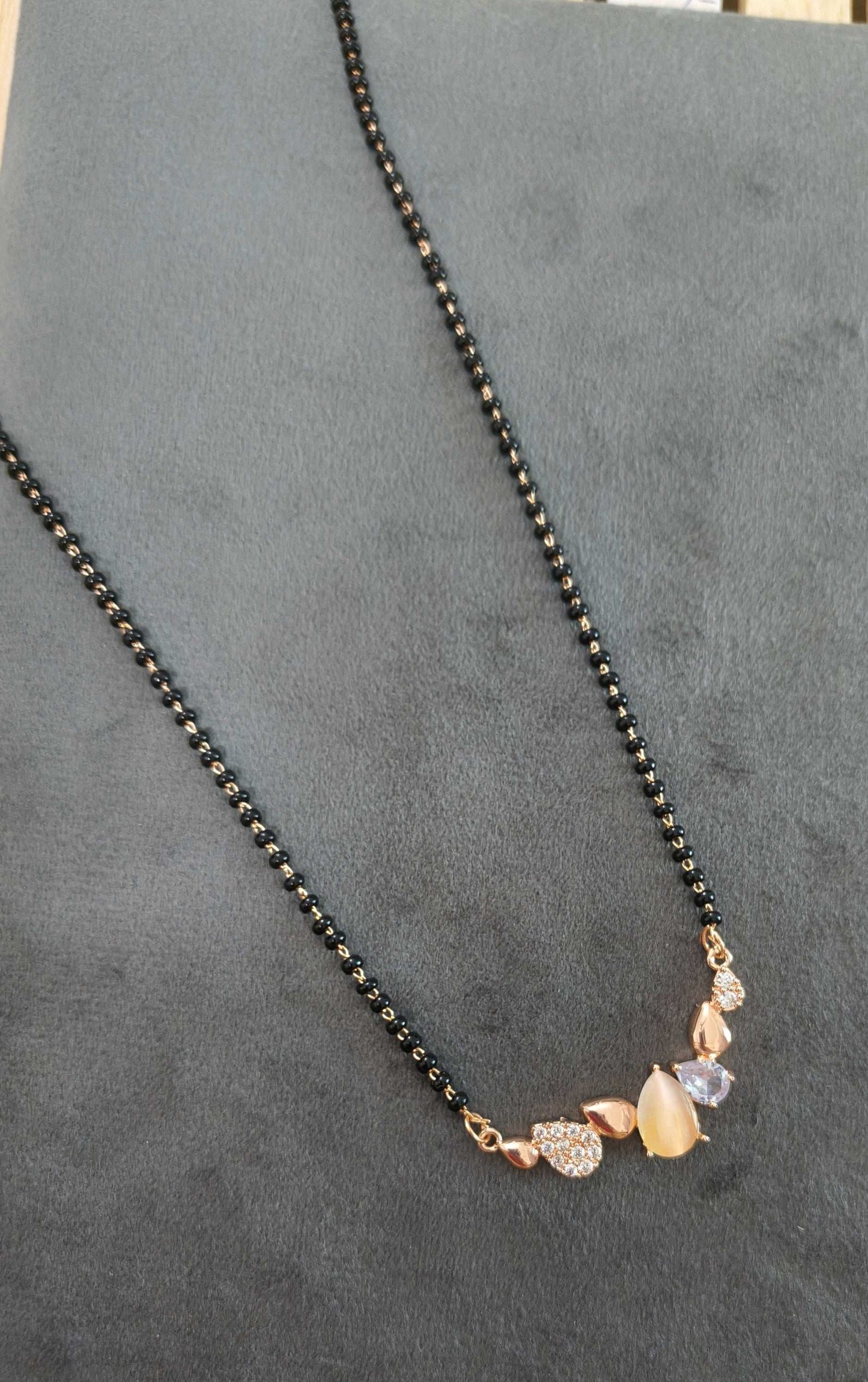 Anti Tarnish Rosegold Stone Pendant Mangalsutra 18K Gold Plated