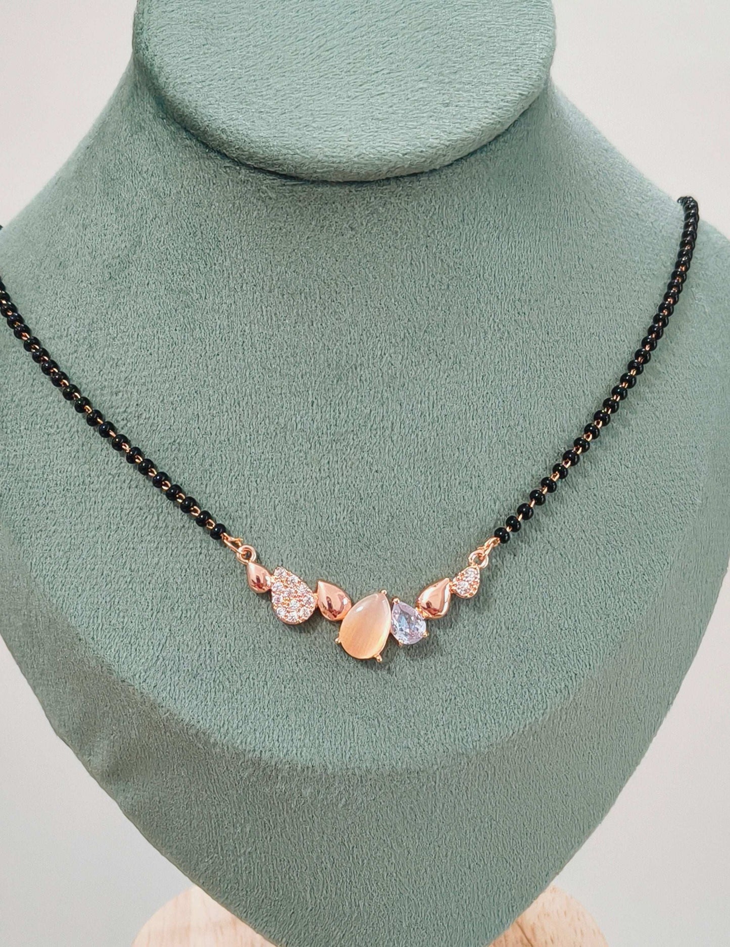 Anti Tarnish Rosegold Stone Pendant Mangalsutra 18K Gold Plated