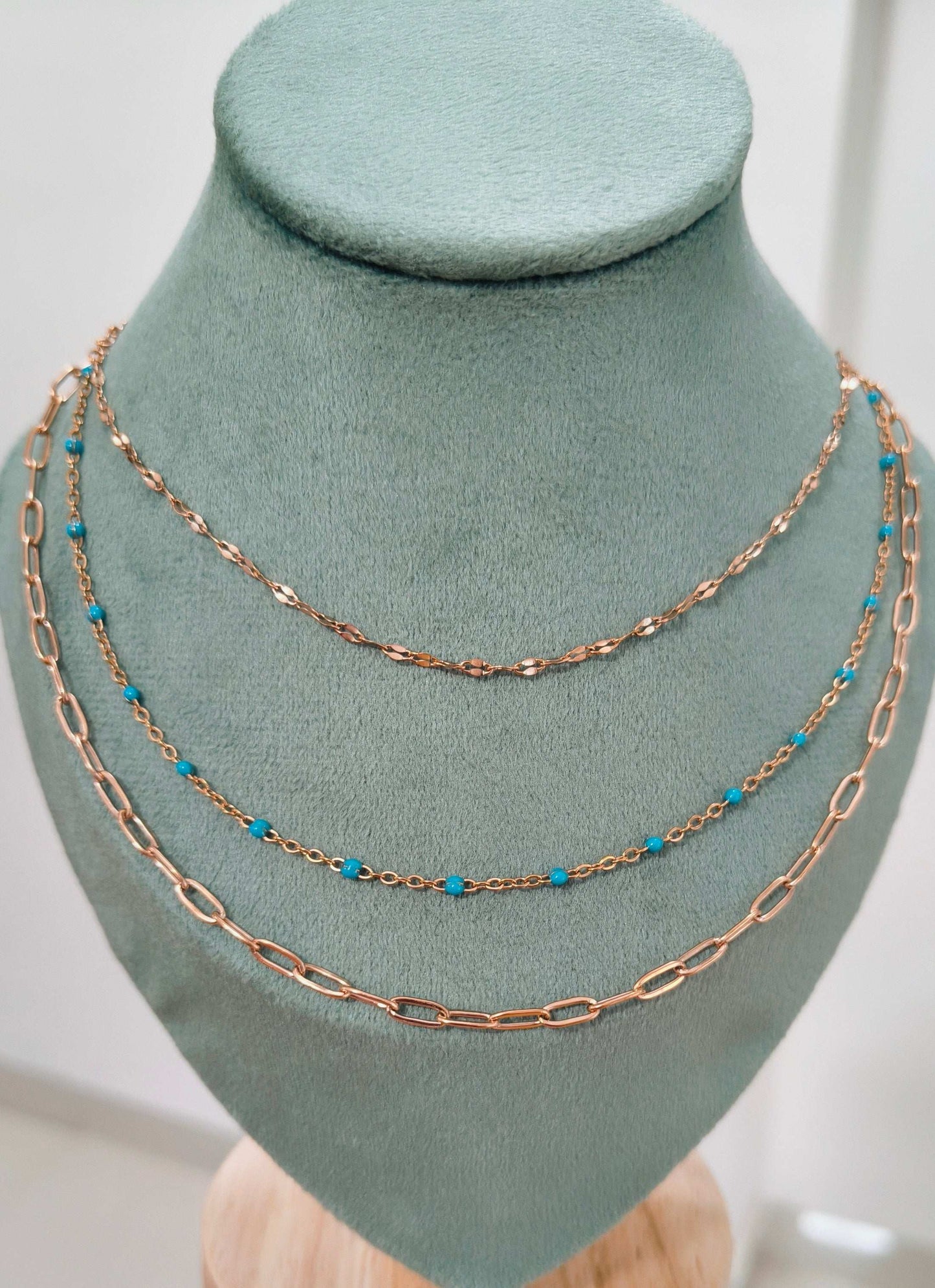 Anti Tarnish Rosegold Three Layered Chain Necklace