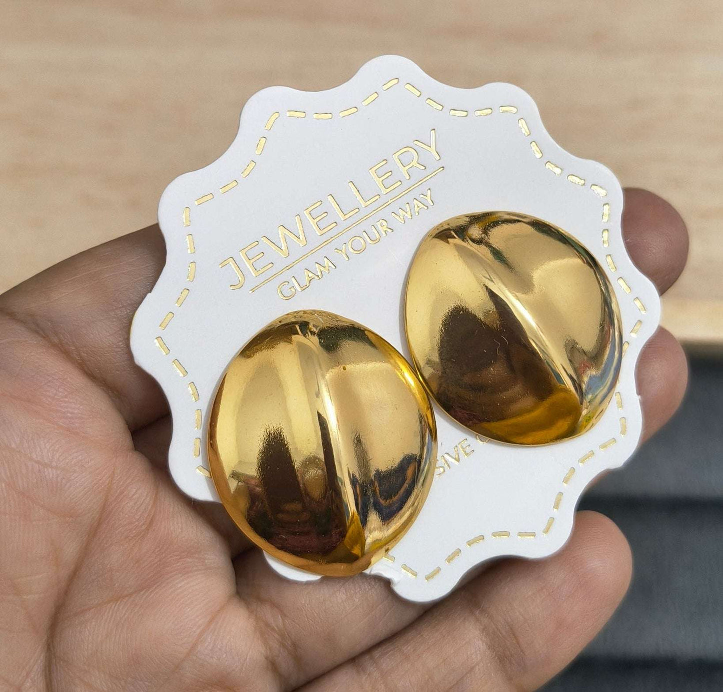 Anti Tarnish Round Big Stud Earrings 18K Gold Plated