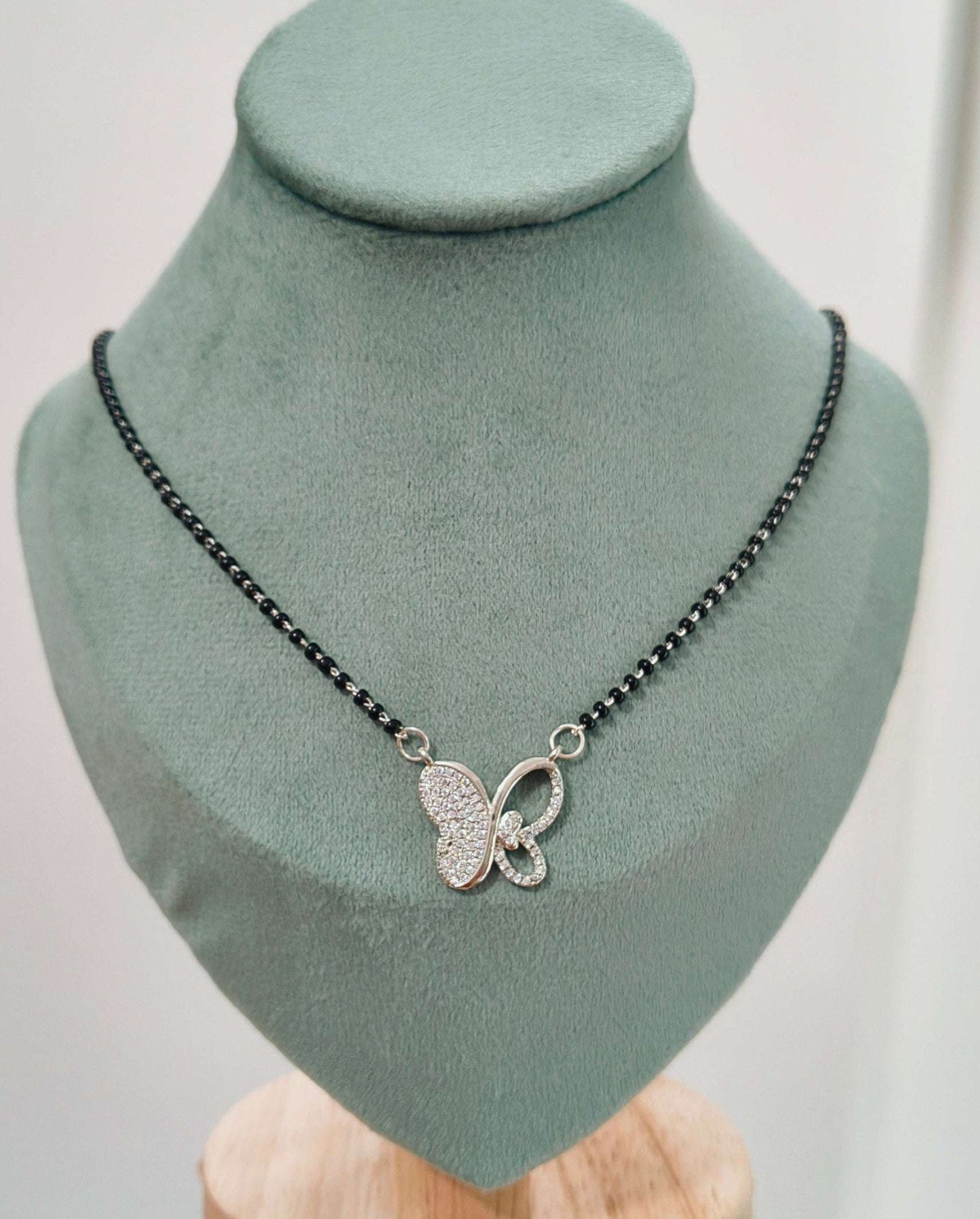 Anti Tarnish Silver Toned Butterfly Mangalsutra Necklace