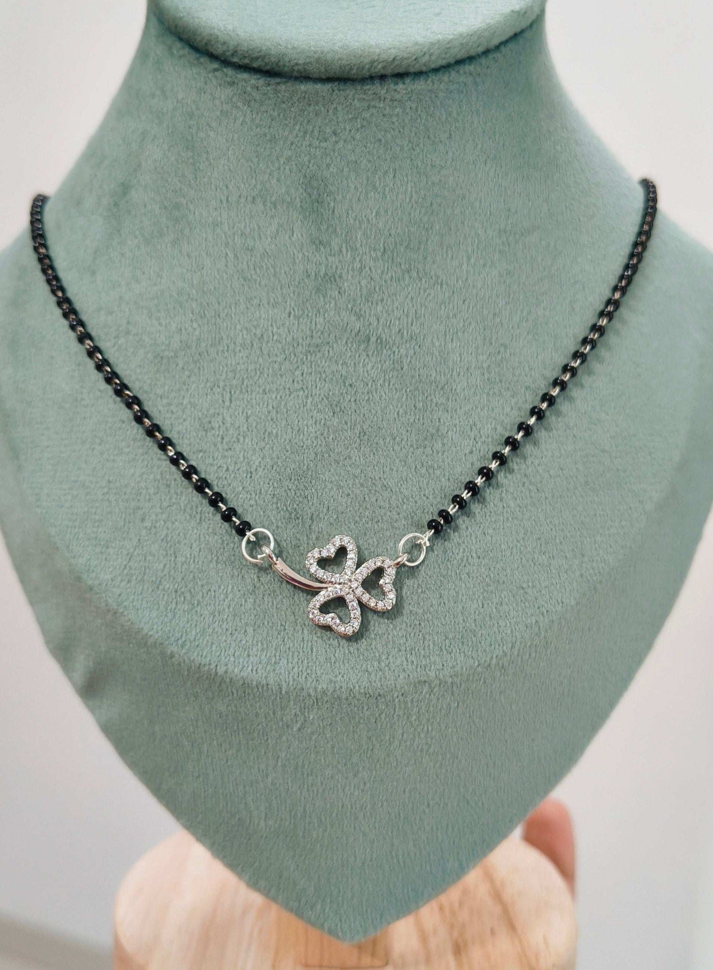 Anti Tarnish Silver Toned Flower Pendant Mangalsutra Necklace