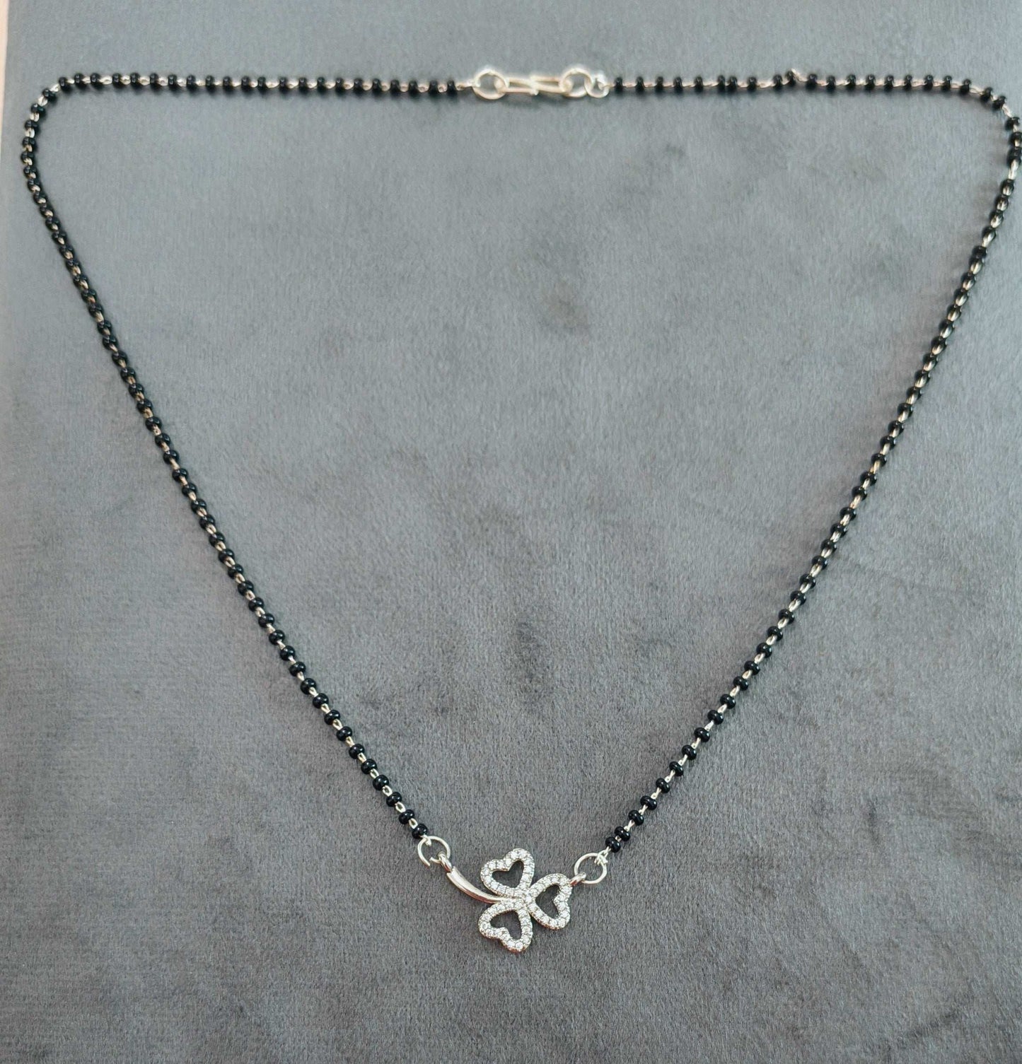 Anti Tarnish Silver Toned Flower Pendant Mangalsutra Necklace