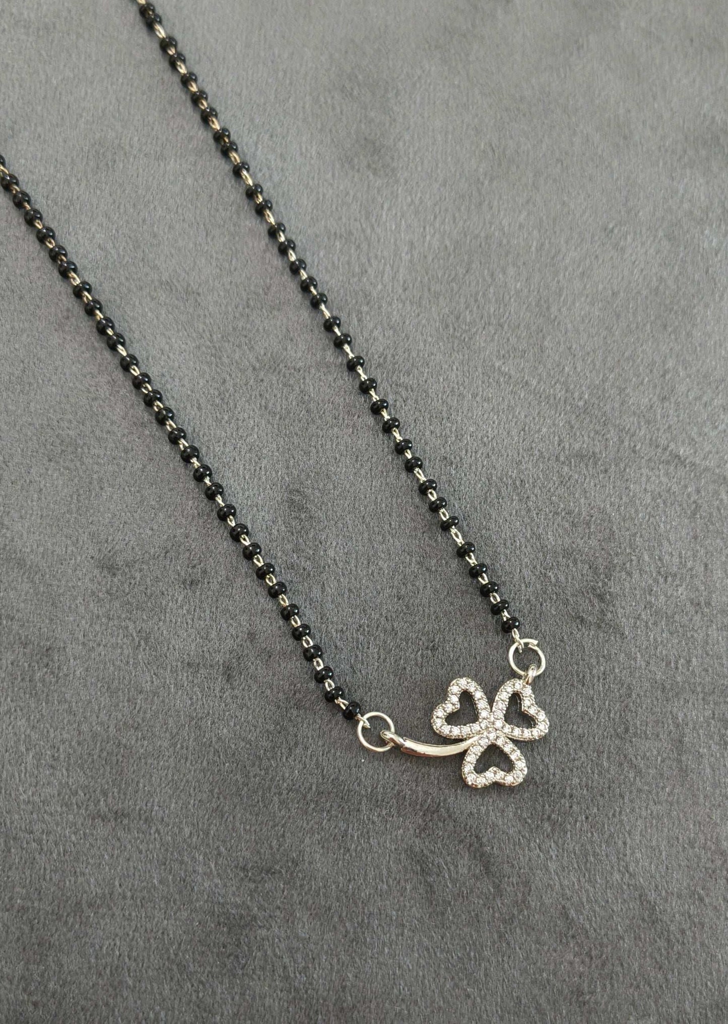 Anti Tarnish Silver Toned Flower Pendant Mangalsutra Necklace
