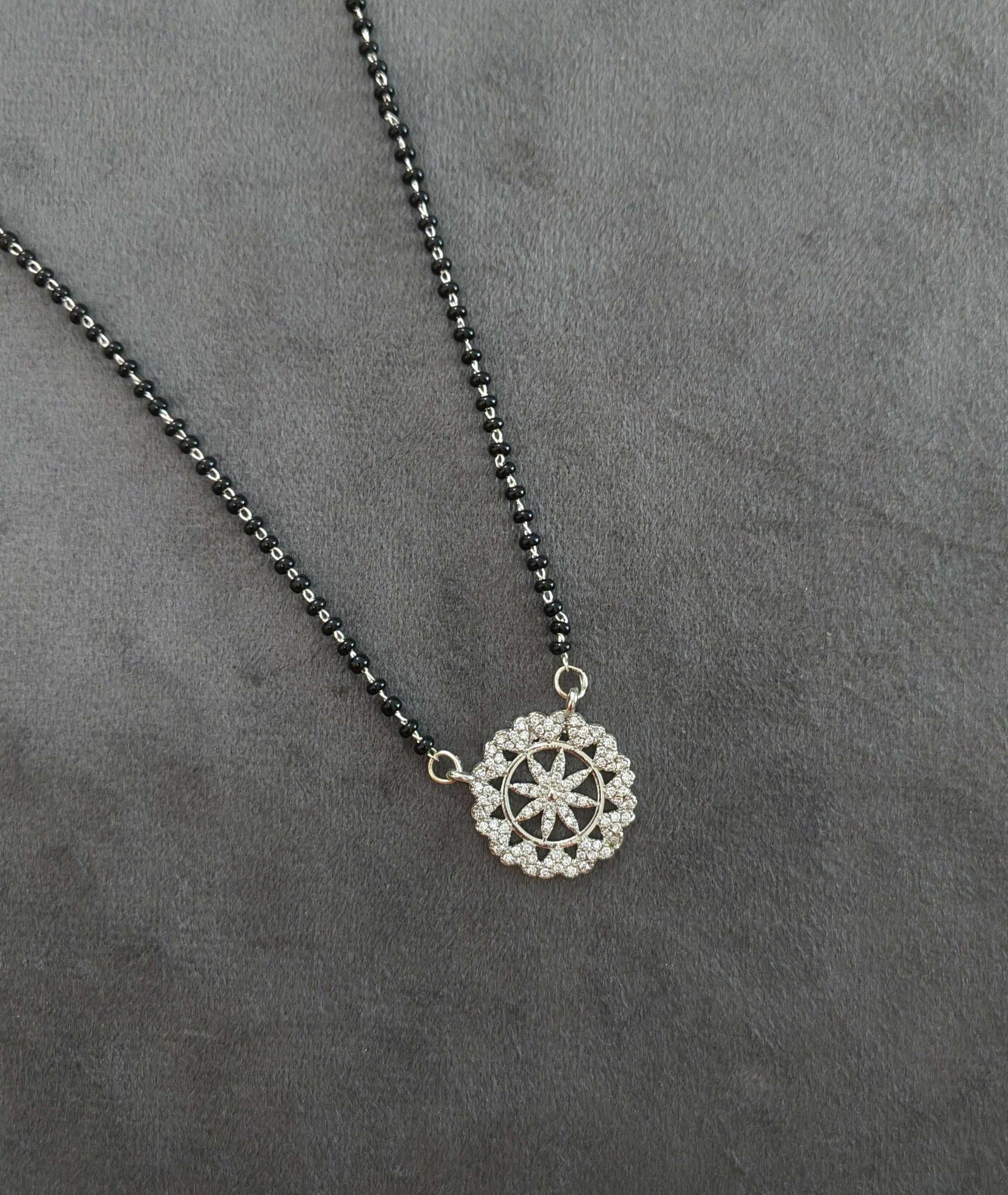 Anti Tarnish Silver Toned Round Pendant Mangalsutra Necklace