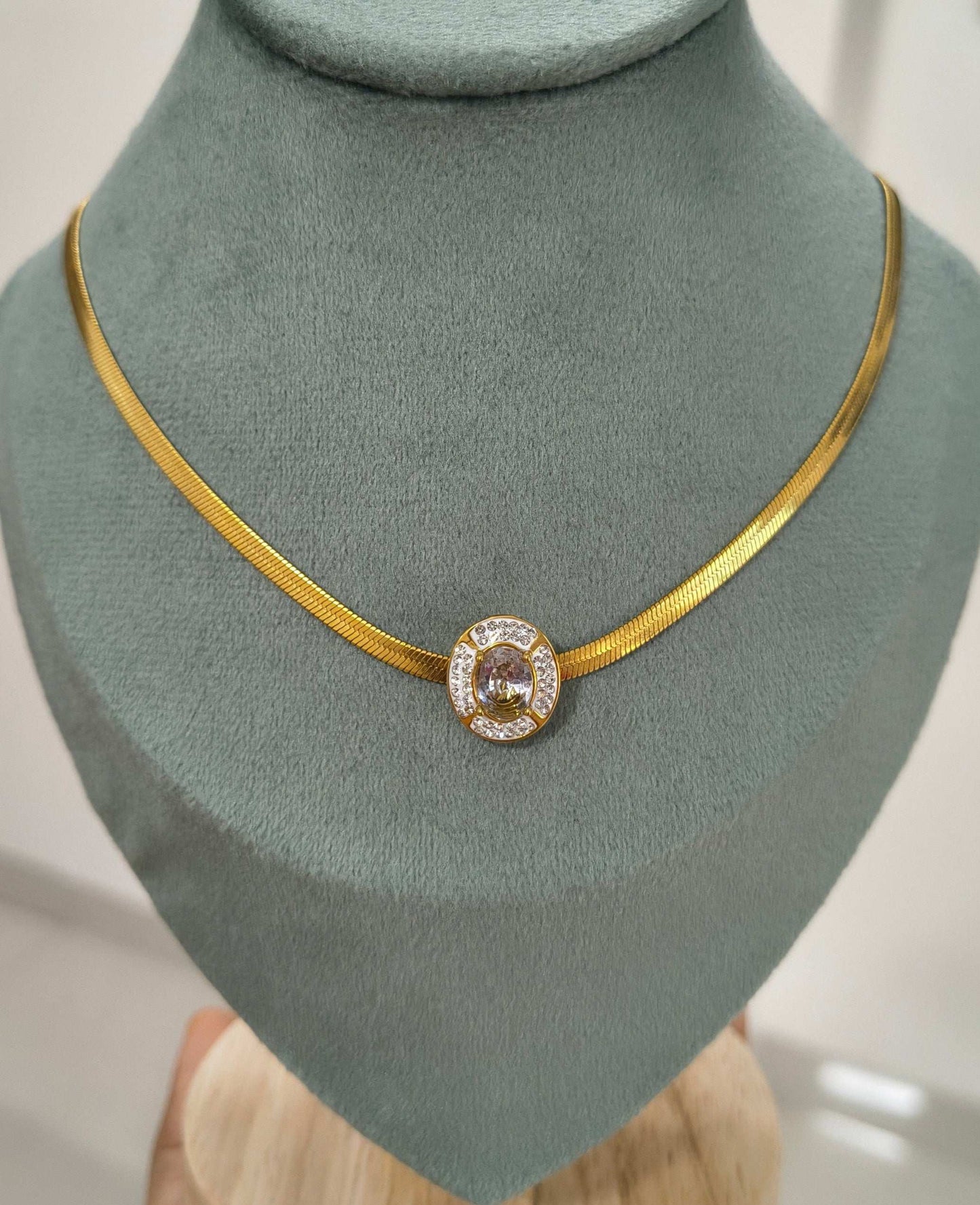 Anti Tarnish Snake Chain Diamond Choker Style Necklace