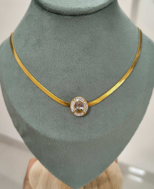 Anti Tarnish Snake Chain Diamond Choker Style Necklace