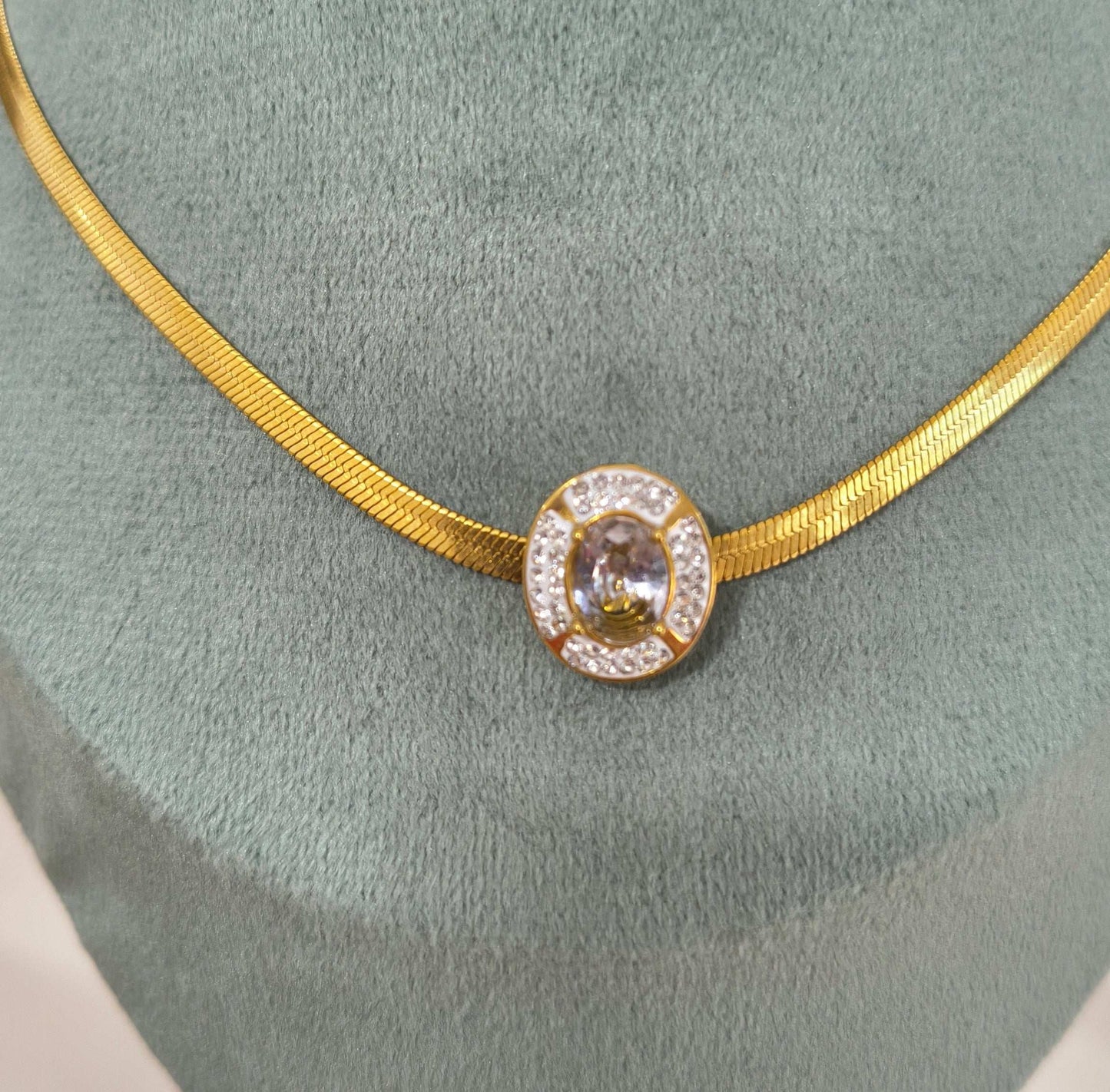 Anti Tarnish Snake Chain Diamond Choker Style Necklace