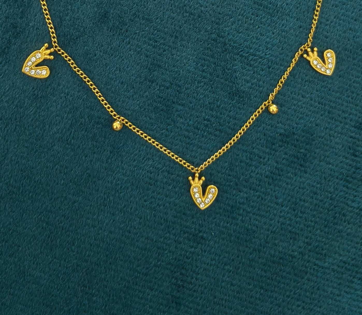 Anti Tarnish Stone Studded Crown Charm Necklace 18K Gold Plated