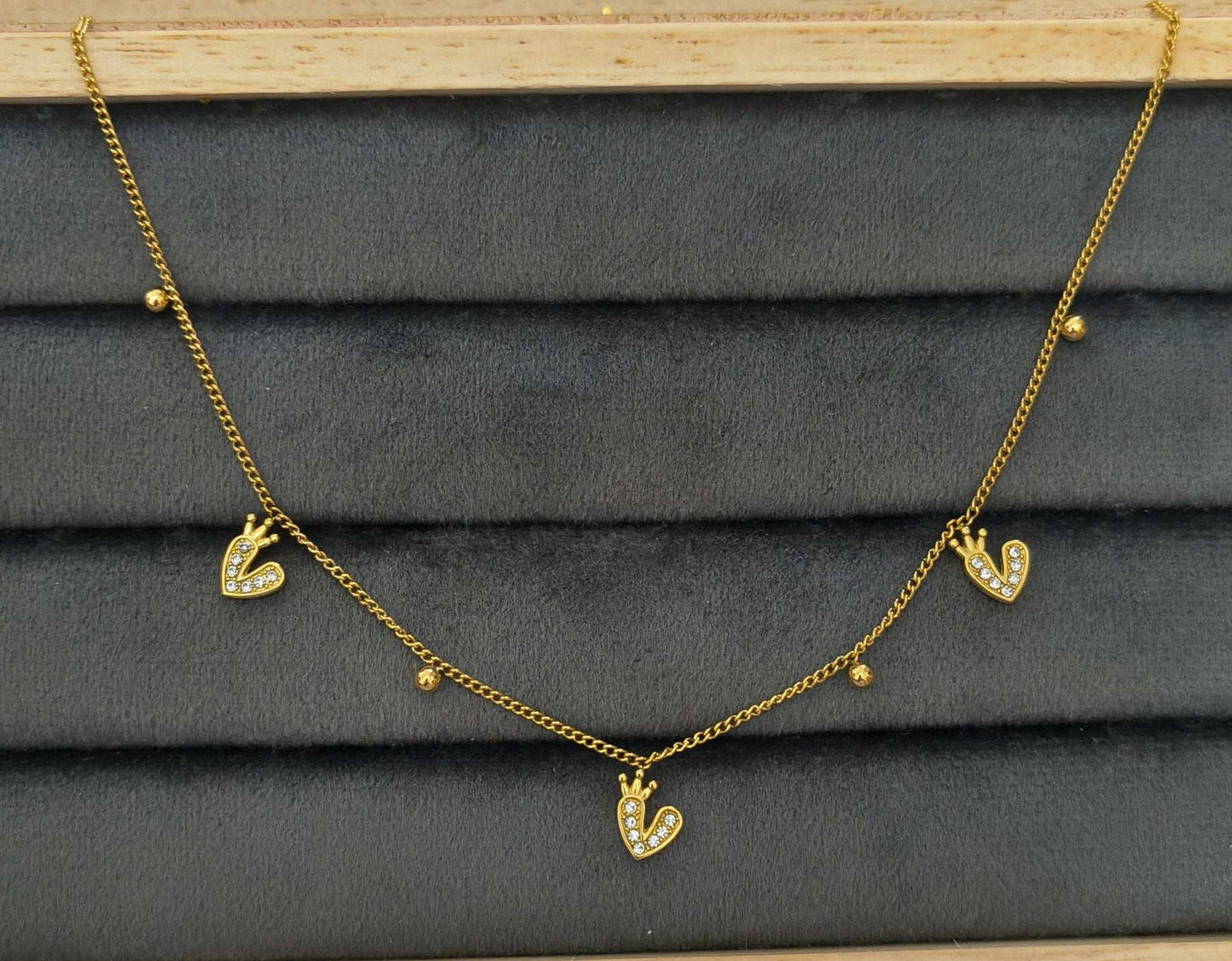 Anti Tarnish Stone Studded Crown Charm Necklace 18K Gold Plated